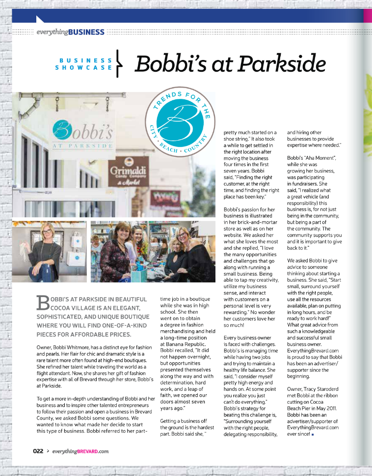 Everything Brevard Magazine Featuring Bobbi's!